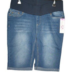 Times Two Maternity Bermuda Denim Jean Shorts Pregnancy Sz Medium Dark Blue NEW